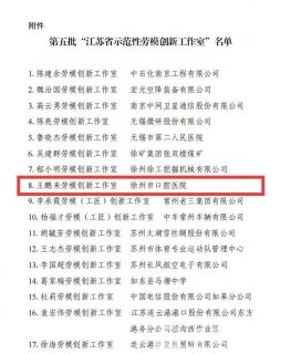 市口腔医院“王鹏来劳模创新工作室”获评江苏省示范性劳模创新工作室