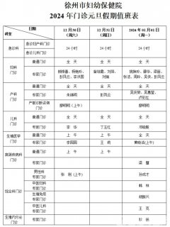 徐州市妇幼保健院2024年门诊元旦假期值班表